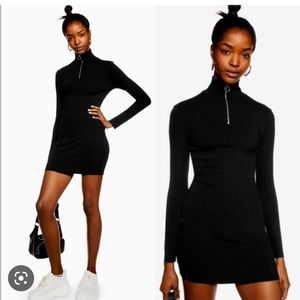 Topshop - Black Ribbed Long Sleeve Knit Dress
